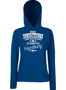 Lady Kapuzensweatshirt Wahre Schönheit kommt aus Hamburg, blau, L