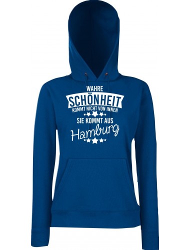 Lady Kapuzensweatshirt Wahre Schönheit kommt aus Hamburg, blau, L