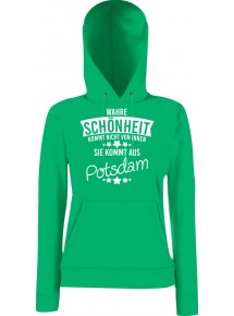 Lady Kapuzensweatshirt Wahre Schönheit kommt aus Potsdam, KellyGreen, L