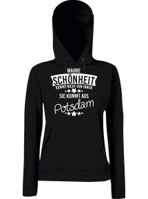 Lady Kapuzensweatshirt Wahre Schönheit kommt aus Potsdam, schwarz, L