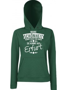 Lady Kapuzensweatshirt Wahre Schönheit kommt aus Erfurt, BottleGreen, L