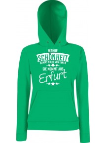 Lady Kapuzensweatshirt Wahre Schönheit kommt aus Erfurt, KellyGreen, L