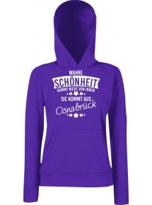 Lady Kapuzensweatshirt Wahre Schönheit kommt aus Osnabrück, Purple, L