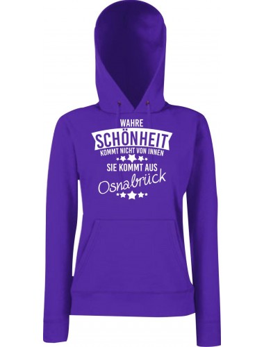 Lady Kapuzensweatshirt Wahre Schönheit kommt aus Osnabrück, Purple, L