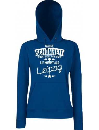 Lady Kapuzensweatshirt Wahre Schönheit kommt aus Leipzig, blau, L