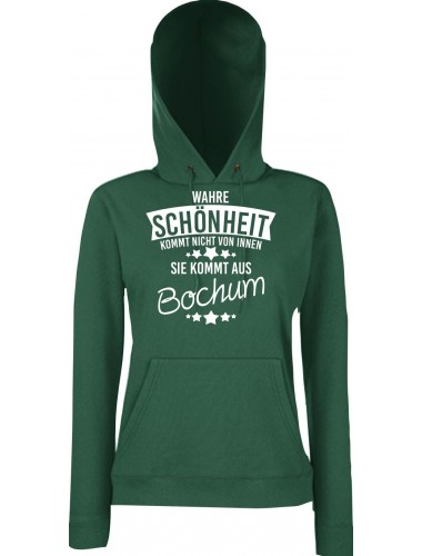 Lady Kapuzensweatshirt Wahre Schönheit kommt aus Bochum, BottleGreen, L