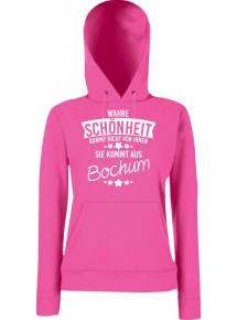 Lady Kapuzensweatshirt Wahre Schönheit kommt aus Bochum, Fuchsia, L