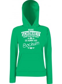 Lady Kapuzensweatshirt Wahre Schönheit kommt aus Bochum, KellyGreen, L