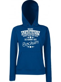 Lady Kapuzensweatshirt Wahre Schönheit kommt aus Bochum, blau, L