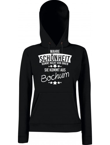 Lady Kapuzensweatshirt Wahre Schönheit kommt aus Bochum, schwarz, L