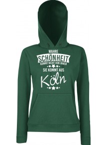 Lady Kapuzensweatshirt Wahre Schönheit kommt aus Köln, BottleGreen, L