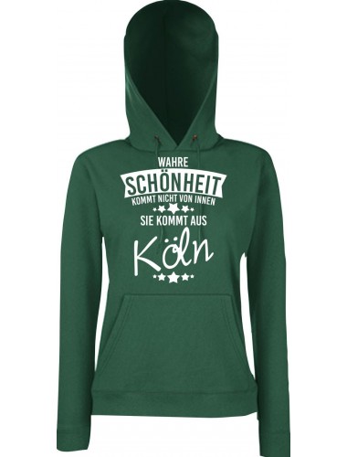 Lady Kapuzensweatshirt Wahre Schönheit kommt aus Köln, BottleGreen, L