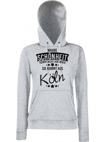Lady Kapuzensweatshirt Wahre Schönheit kommt aus Köln, HeatherGrey, L