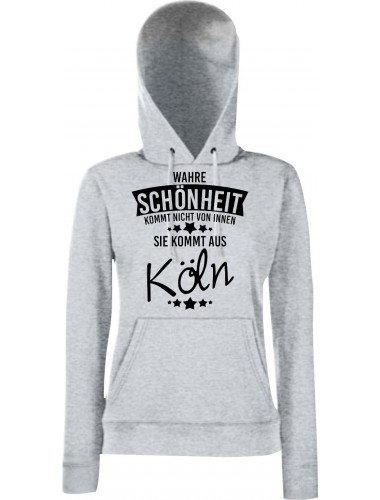 Lady Kapuzensweatshirt Wahre Schönheit kommt aus Köln, HeatherGrey, L