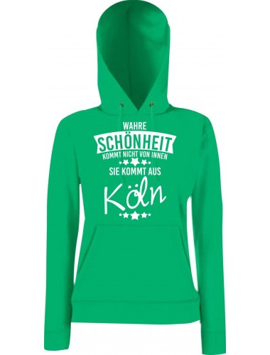 Lady Kapuzensweatshirt Wahre Schönheit kommt aus Köln, KellyGreen, L