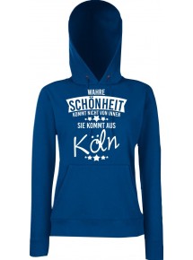 Lady Kapuzensweatshirt Wahre Schönheit kommt aus Köln, blau, L