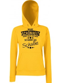 Lady Kapuzensweatshirt Wahre Schönheit kommt aus Schalke, Sunflower, L