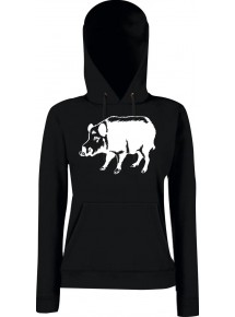 Lady Kapuzensweatshirt Tiere Animals Wildschwein Eber schwarz, XS