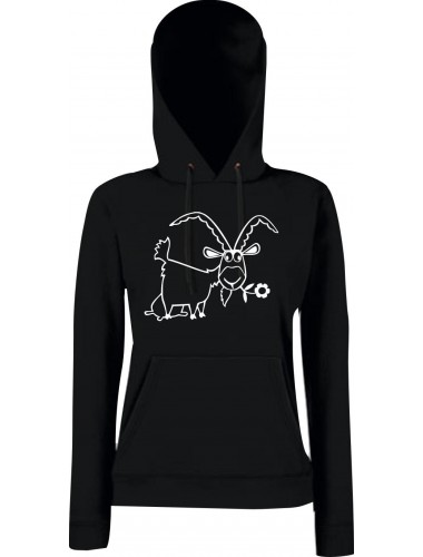 Lady Kapuzensweatshirt Funy Tiere Animals Ziege schwarz, XS