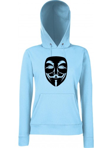 Lady Kapuzensweatshirt Tattoo Anonymous Maske, SkyBlue, L