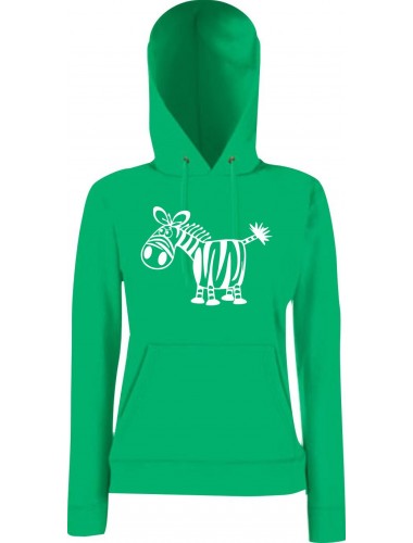 Lady Kapuzensweatshirt Funy Tiere Animals Zebra KellyGreen, XS