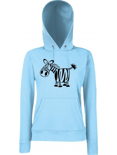 Lady Kapuzensweatshirt Funy Tiere Animals Zebra SkyBlue, XS