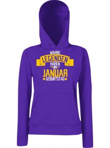 Lady Kapuzensweatshirt Wahre LEGENDEN haben im JANUAR Geburtstag, Purple, L