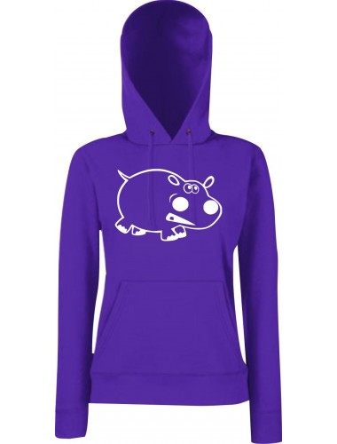 Lady Kapuzensweatshirt Funy Tiere Animals Nilpferd Purple, XS