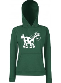 Lady Kapuzensweatshirt Funy Tiere Animals Pferd BottleGreen, XS