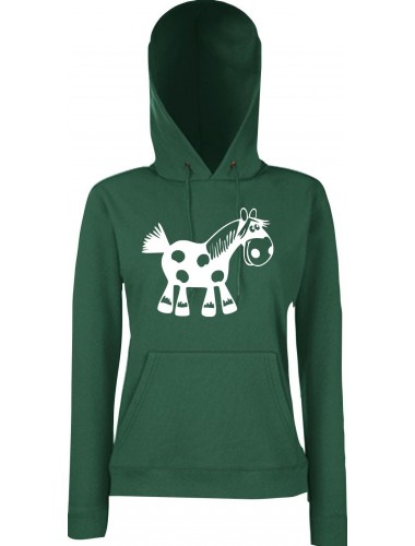 Lady Kapuzensweatshirt Funy Tiere Animals Pferd BottleGreen, XS