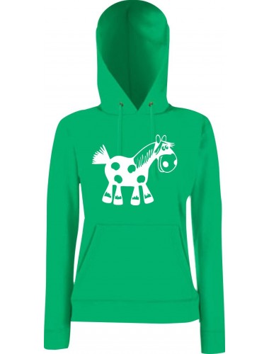 Lady Kapuzensweatshirt Funy Tiere Animals Pferd KellyGreen, XS