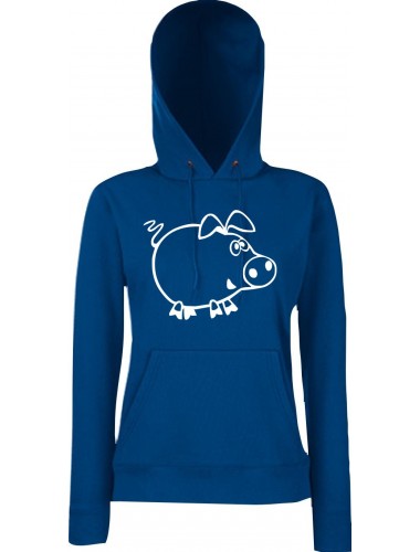 Lady Kapuzensweatshirt Funy Tiere Animals Schwein blau, XS