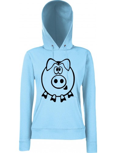 Lady Kapuzensweatshirt Funy Tiere Animals Schwein SkyBlue, XS