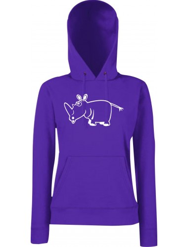 Lady Kapuzensweatshirt Funy Tiere Animals Nashorn Purple, XS