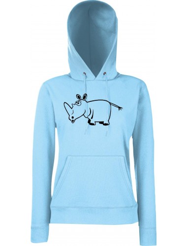 Lady Kapuzensweatshirt Funy Tiere Animals Nashorn SkyBlue, XS