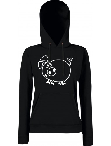 Lady Kapuzensweatshirt Funy Tiere Animals Schwein schwarz, XS