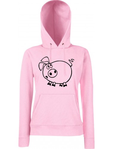 Lady Kapuzensweatshirt Funy Tiere Animals Schwein LightPink, XS