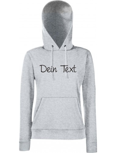 Lady Kapuzensweatshirt Dein Text oder Deine IDEE versehen individuell, HeatherGrey, Größe XS
