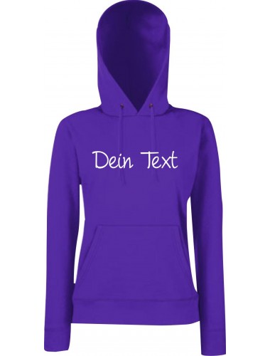 Lady Kapuzensweatshirt Dein Text oder Deine IDEE versehen individuell, Purple, Größe XS