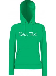 Lady Kapuzensweatshirt Dein Text oder Deine IDEE versehen individuell, KellyGreen, Größe XS