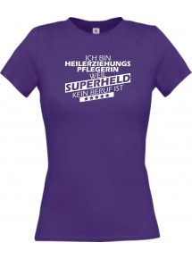 Lady T-Shirt Ich bin Heilerziehungspflegerin, weil Superheld kein Beruf ist lila, L