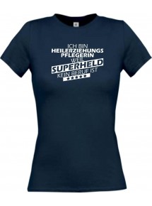 Lady T-Shirt Ich bin Heilerziehungspflegerin, weil Superheld kein Beruf ist navy, L