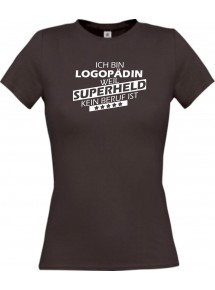 Lady T-Shirt Ich bin Logopädin, weil Superheld kein Beruf ist braun, L