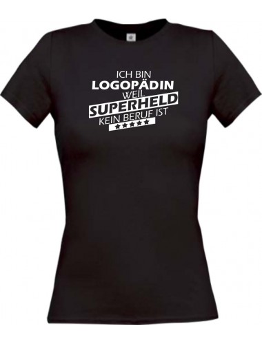 Lady T-Shirt Ich bin Logopädin, weil Superheld kein Beruf ist schwarz, L