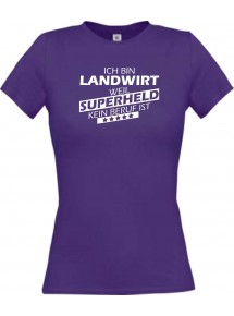 Lady T-Shirt Ich bin Landwirt, weil Superheld kein Beruf ist, lila, L