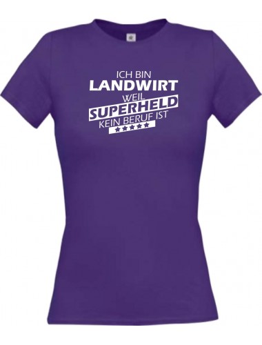 Lady T-Shirt Ich bin Landwirt, weil Superheld kein Beruf ist, lila, L