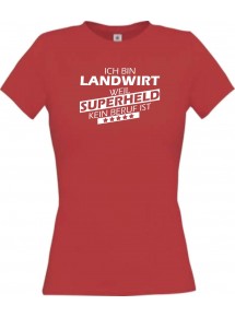 Lady T-Shirt Ich bin Landwirt, weil Superheld kein Beruf ist, rot, L