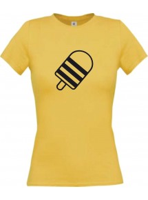 Lady T-Shirt Sommer Stieleis Eis am Stiel, gelb, L