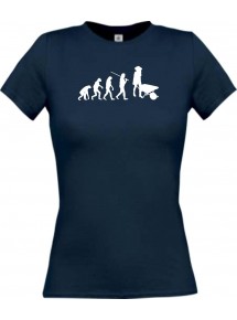 Lady T-Shirt  Evolution Schubkarre, Gartenarbeit, navy, L