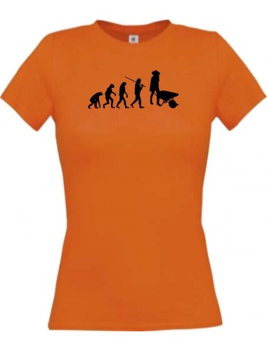 Lady T-Shirt  Evolution Schubkarre, Gartenarbeit, orange, L